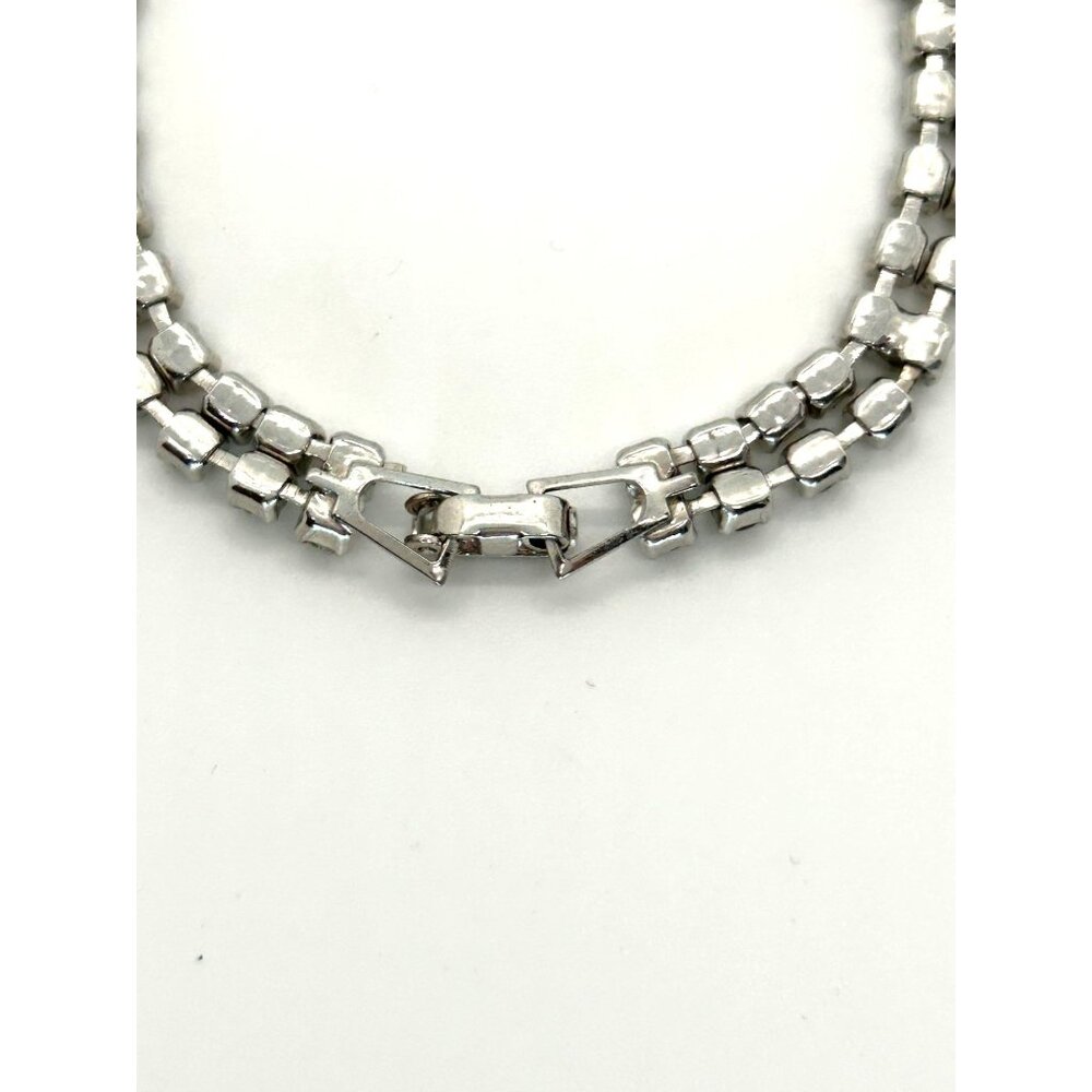 Vintage Clear Rhinestone Bracelet With Double Row Center Baguette Stone 7 Inch - Picture 9 of 10
